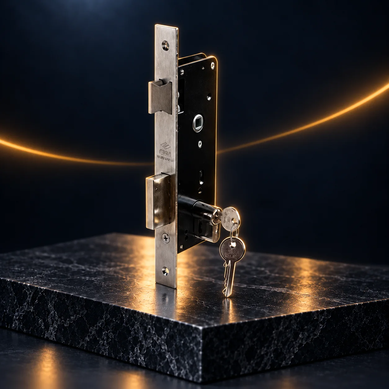 Cerradura CISA de embutir sobre pedestal oscuro para Keysman Mallorca