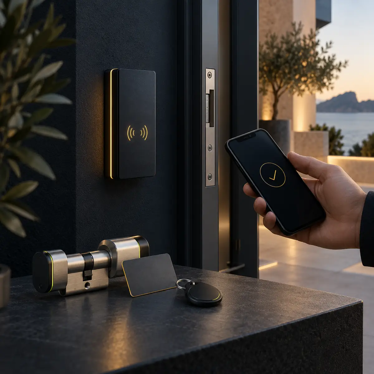 Control de accesos electrónico profesional con lector RFID, credencial, smartphone y cilindro electrónico en Mallorca