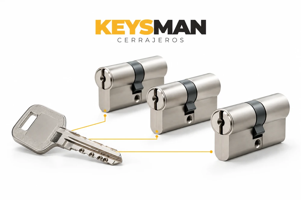Una misma llave conectada a varios bombines igualados por Keysman Cerrajeros