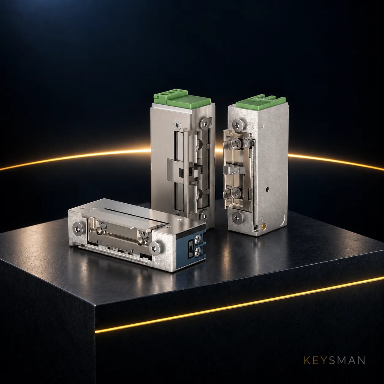 Cerraderos eléctricos Openers and Closers sobre pedestal oscuro para Keysman Mallorca