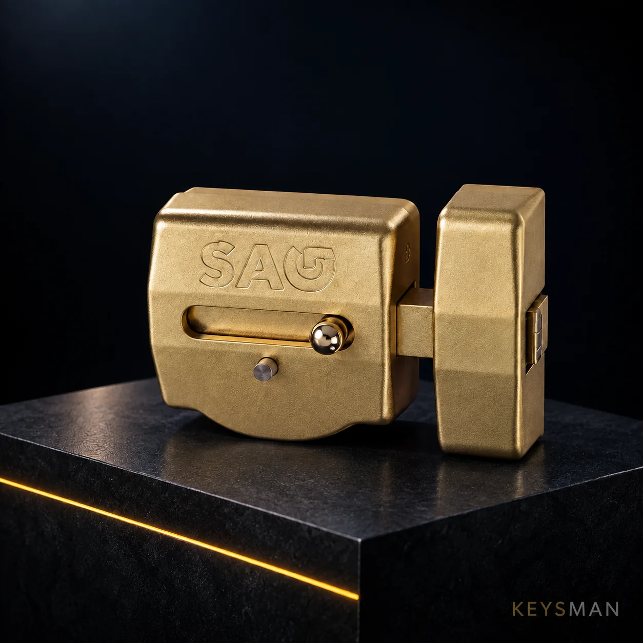 Cerrojo SAG de seguridad sobre pedestal oscuro para Keysman Mallorca